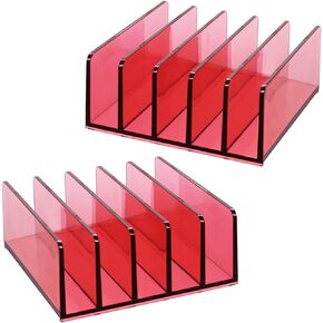 5 Slots Makeup Organizer for Desk, 2Pack Acrylic Mail Organizer Countertop for Sorting Mail, Business Card, Cash, Bill Money Organizer for Cash Envelope,Cash Tray for Cash Stuffing, Red