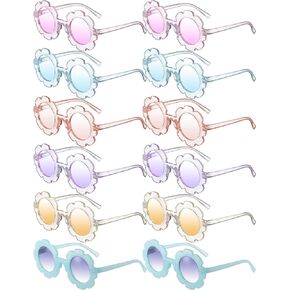 Geyoga 12 Pcs Kids Flower Sunglasses Colored Round Flower Glasses Cute Girls Baby Sunglasses for Outdoor Party Beach Eyewear