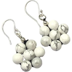 White Howlite Gemstone 8mm Round Beaded 925 Sterling Silver Jewelry Earring, Stylish Earring For Her, Fine Jewelry, Drop & Dangle Earring, Sterling Silver, white howlite