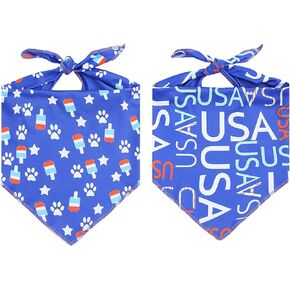 2 Pack USA American Flag Dog Bandana,Patriotic 4th of July Triangle Bibs Pet Scarf