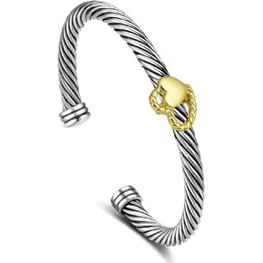 Cable Bracelet for Women, Fashion Cross Heart Two Tone Cuff Bracelet Mixed Metal Dupes Adjustable Bracelet Jewelry Gifts for Her