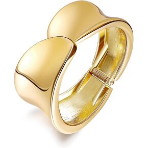18K Gold Plated Wide Chunky Gold Cuff Bracelets for Women Chunky Bangle Bracelets Waterdrop Oval Irregular Trendy Wrist Wrap Bracelets Open Minimalist Thick Gold Wrist Cuff Bracelets