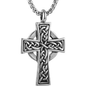 HZMAN Stainless Steel Celtic Cross Necklace for Men Women Vintage Viking Irish Knot Amulet Pendant Jewelry Gift