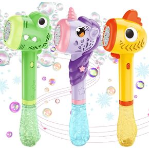 VATOS 3PCS Automatic Bubble Wands, Bubble Maker Machine with Light & Music for Girls Boys 3-7, Fantasty Bubble Maker Wand with 3 Bubble Refill Solution, Party Wedding Birthday Gift for Adults Kids