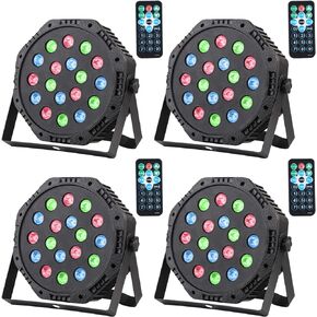 LED Par Lights, Stage Light with Remote Control, Dj Lights Corded RGB 18 LED with Sound Activated Remote Control for Live House and Party Club, Christmas(4 Packs).