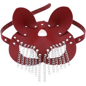 Cat Mask Costume for Women Masquerade Leather Face Mask with Chains Bunny Fox Mask Cosplay Party Dress Up Props