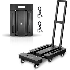 شاحنة يدوية قابلة للطي، عربة دوللي للخدمة الشاقة قابلة للطي بوزن 500 رطل، عربة أمتعة قابلة للطي بقاعدة قابلة للتمديد مع 6 عجلات وحبلين مرنين للتنقل أثناء السفر والتسوق ومكتب المطار in Kuwait