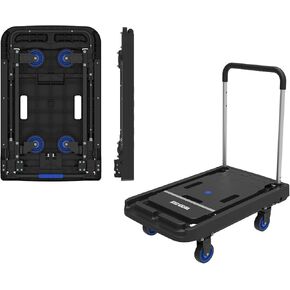 WRTSTER-TECH شاحنة يدوية قابلة للطي، عربة مسطحة قابلة للطي، عربات منصة دوللي 330 رطل مع 4 عجلات لعربة المرافق المحمولة شديدة التحمل للأمتعة، والسفر، والتحرك، والتسوق، والاستخدام المكتبي in Kuwait