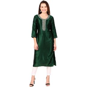 ladyline Formal Gaji Silk Plain Tunic Kurta for Women with Lace Mirror Work Embroidery Kurti Top