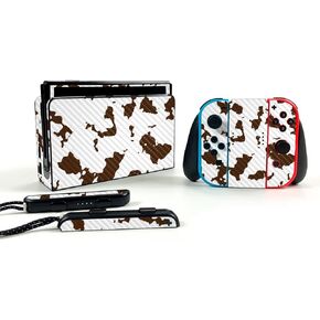 MightySkins Carbon Fiber Skin Compatible with Nintendo Switch OLED - Brown Cow | Protective Durable Textured Carbon Fiber Finish | Easy to Apply, Remove and Change Style | Made in The USA