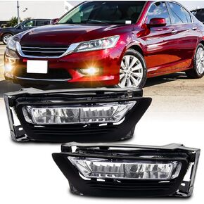 Fog Light Assembly Replacement For 2013 2014 2015 Honda Accord (4-door Sedan) With H11 12V 55W Halogen Bulbs, Switch And Wiring Kit (Clear Lens)
