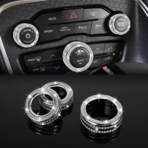 TOMALL Sparkly Bling AC Air Conditioner Volume Tune Knob Compatible with Dodge Challenger Charger Ram Chrysler 200 300 Bling Car Interior Accessory Trim Parts Decal Stickers Crystal Silver 3PCS