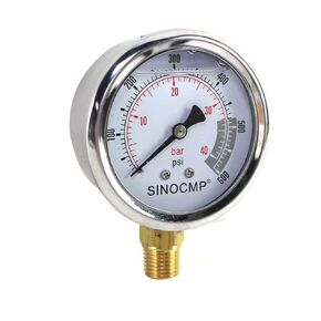 SINOCMP 2.5" Dial Size Economical Multi Purpose Double Scale Stainless Steel Glycerin Filled Gauge 0-600Psi Case Brass Internals