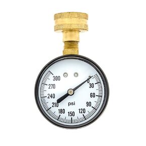 PIC Gauges Hose 2.5" Dial, 0/300 psi Range, 3/4" Female Copper Alloy Swivel Connection, Top Mount Hose Connection Utility Water Test Gauge with a Black Plastic Case, Brass Internals, and Plastic Lens