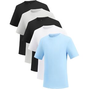 5 Packs Girls Athletic Shirts Short Sleeve Active T-Shirts Dry Fit, Sports Workout Shirts for Kids Teens