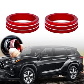 Red Aluminum Centre Console Sound Volume Knob Cover Compatible with Toyota Highlander 2020 2021 2022 Car AC Air Conditioning Knob Ring Cover Trim 2PC