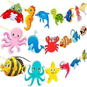 2Pcs Sea Animal Banners Under The Sea Party Decoration Sea Animals Life Banners for Ocean Theme Party Birthday Party Decorations Under The Sea Baby Shower Supplies