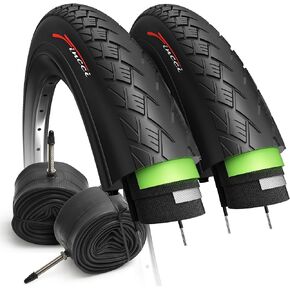 Fincci Pair 700x38c Bike Tire Foldable 40-622 with 1mm Antipuncture Protection and Presta Valve Inner Tubes 48mm for Electric Road Mountain MTB Hybrid Bike Bicycle with 700 x 38c Tires - Pack of 2