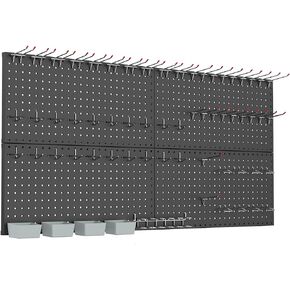 Metal Pegboard Kit with Accessories for Wall Garage Tools Pegboard Storage System for Garage, Workbench, Shed Modular Peg Board Organizer Board with Hooks(Black)
