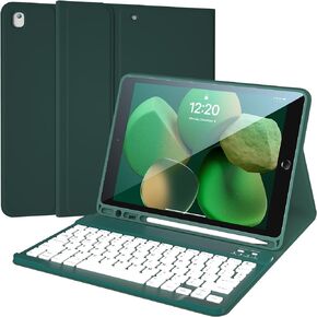 10.2 inch Slim Smart Case - Built-in Pencil Holder - Protective Folio Stand Cover - Detachable Bluetooth Keyboard - iPad Keyboard Case 9th/8th/7th Generation Green