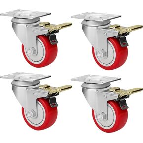 Casters Set of 4, 3inch Caster Wheels with Aluminum Brakes, Heavy Duty Locking Casters for Cart, Furniture, Workbench, 1000 LBS Total Capacity (3 inch Brake Caster)