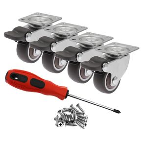 Luomorgo 4 Pack 1.25" Caster Wheels with Brakes Rubber Swivel Heavy Duty Casters with 360 Degree Top Plate, 140 lbs Total Capacity Caster, 20 Screws & A Handy Screwdriver for Free