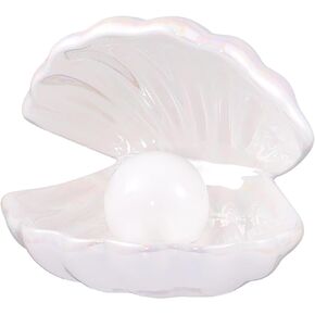 Elegant Ocean-Inspired Shell Pearl LED Ceramic Night Light with Warm White Light Perfect Portable Nightlight for Bedrooms or Living Room Decorations and Special Occasions (White)