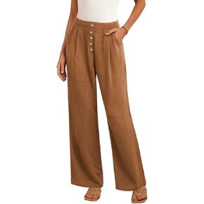Feiersi Women's Linen Wide Leg Pants High Waisted Business Casual Palazzo Flowy Trousers with Pockets