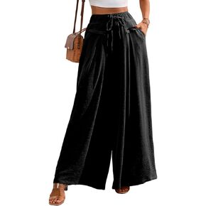 Flowy Wide Leg Palazzo Pants for Women Dressy Summer Casual Elastic Waist Lounge Long Trousers with Pocket