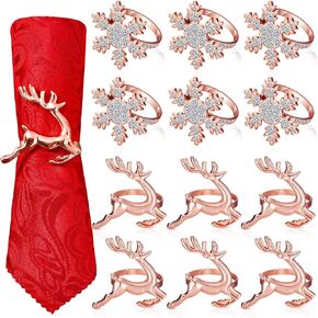 WILLBOND Christmas Napkin Rings Holders with Snowflake and Deer Design for Christmas Dinners Parties, Wedding Adornment, Table Decoration Accessorie(Bronze,12 Pieces)