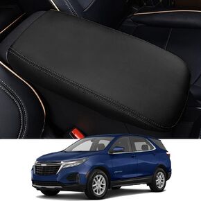 Car Center Console Cover Fit for Chevy Equinox 2018-2023 Waterproof Anti-Scratch Leather Armrest Box Pad Protector,Black with Black Stitches