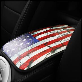 American Flag Center Console Pad, Auto Armrest Seat Box Cover for Women Men, Polyester Decorative Cushion Protector Pad, Patriotic Car Interior Protection Accessories for Most Vehicle (Style B)
