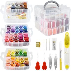 طقم خيط تطريز مكون من 187 قطعة، مجموعة سلاسل سوار الصداقة مكونة من 150 لونًا وخيط غرز متقاطعة مع صندوق تخزين منظم، يتضمن مقصًا وكشتبانًا وإبرة خياطة وخيط خيط ومزيل in Kuwait