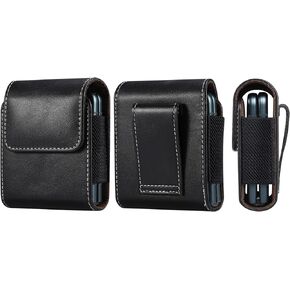 Premium Leather Cell Phone Belt Holster for Samsung Galaxy Z Flip 5,4,3,Z Flip3 5G, Z Flip 2,for Moto Razr 40/40 Ultra Mens Holster Phone Pouch Holder Case,Cell Holster Pouch Case