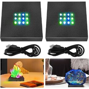 12 LED Lights Matte Black Base for Crystal 3D Glass Art, USB/Battery Powered LED Display Base Stand Pedestal Multicolor Show Stand for Crystal Awards, Trophies, Statues, Figurines