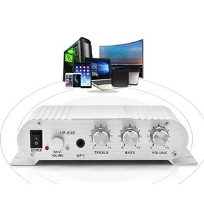 مضخم صوت ستيريو، مضخم صوت ستيريو صغير HiFi 2.1 مضخم صوت منزلي للسيارة، مضخم رقمي احترافي للاستخدام على الناقل الخاص بك أو في المنزل (أسود)