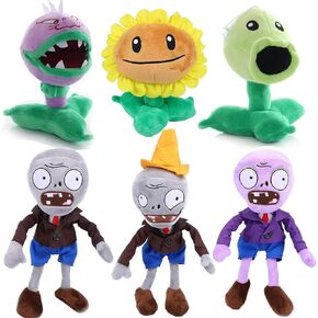 6 PCS Plants and Zombies PVZ Plush Zombies Plants Sets Toy Peashooter Conehead Zombie, 1 2 Stuffed Soft Chomper Doll Duck Zombie, Sunflower PVZ Figure Doll Purple Zombie New