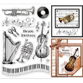 GLOBLELAND Vintage Music Clear Stamps for Cards Making Retro Musical Instruments Silicone Clear Stamp Seals for Cards Making DIY Scrapbooking Photo Journal Album Decoration