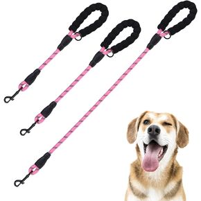 BINGPET 3 Pack Reflective Dog Leash with Comfortable Padded Handle,Highly Reflective Puppy Durable Nylon Dog Lead for Small Medium and Large Dogs Outdoor Walking(Black)