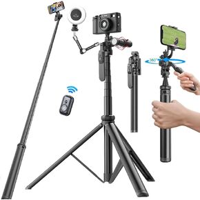 Extendable Phone Tripod Selfie Stick - 80" Tall Cell Phone Tripod Smartphone Tripod with Wireless Remote Travel Tripod for iPhone Android Phone Camera for Recording Video Selfies Photo