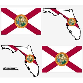 Florida Flag Stickers 2 Flags (3x5) and 2 Maps (5x3.75) FL State Flag Decal Bumper Stickers Wheezeway
