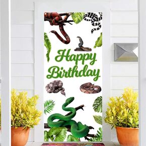 Reptile Snake Happy Birthday Backdrop Banner Jungle Wild Party Banner Realistic Safari Animals Snake Cobra Theme Photography Background White Jungle Party Birthday Decorations 35.43x72.83in-BECKTEN