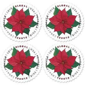 2018 Global Poinsettia Forever Stamps Always Good for 1 Oz International First Class Mail - Block of 4 Stamps