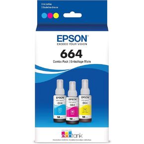 EPSON 664 EcoTank Ink Ultra-high Capacity Bottle Three Color CMY Combo Pack (T664520-S) Works with EcoTank ET-2500, ET-2550, ET-4500, ET-4550, ET-2600, ET-2650, ET-3600, ET-16500