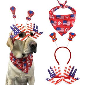 Dog Bandanas Classic Plaid Pet Scarf Triangle Bibs Kerchief Set Pet Costume Pet Accessories Set Bandana for Small Medium Large Dogs Cats (4th of July)