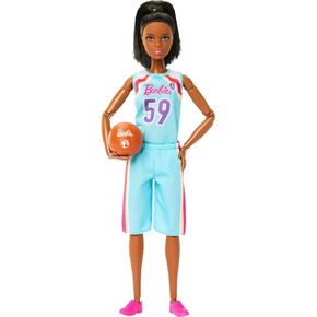 Barbie Made to Move Doll & Accessories, Brunette Basketball Player Wearing Removable Uniform with Ball, 22 Bendable Joints
