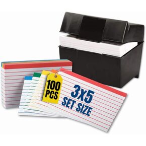 1InTheOffice Index Card Holder 3x5, & 100 pcs Index Cards Ruled Color Coded Assorted Color, Index Cards Storage Box 3x5 (Combo)