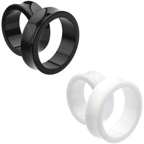 2 PAIR (4pcs) BLACK WHITE ACRYLIC TUNNELS Double Flare Gauges Solid Saddle Thin Ear Flesh Plugs 1063
