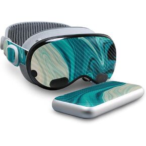 Glossy Glitter VR Skin Compatible with Apple Vision Pro - Aqua Swirl - Premium 3M Vinyl Protective Wrap Decal Cover - Easy to Apply | Crafted in The USA by MightySkins