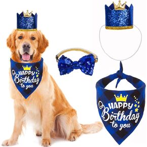 ADOGGYGO Dog Birthday Party Supplies, Dog Birthday Hat Bandana Scarf with Cute Dog Bow Tie for Small Medium Dogs Pets